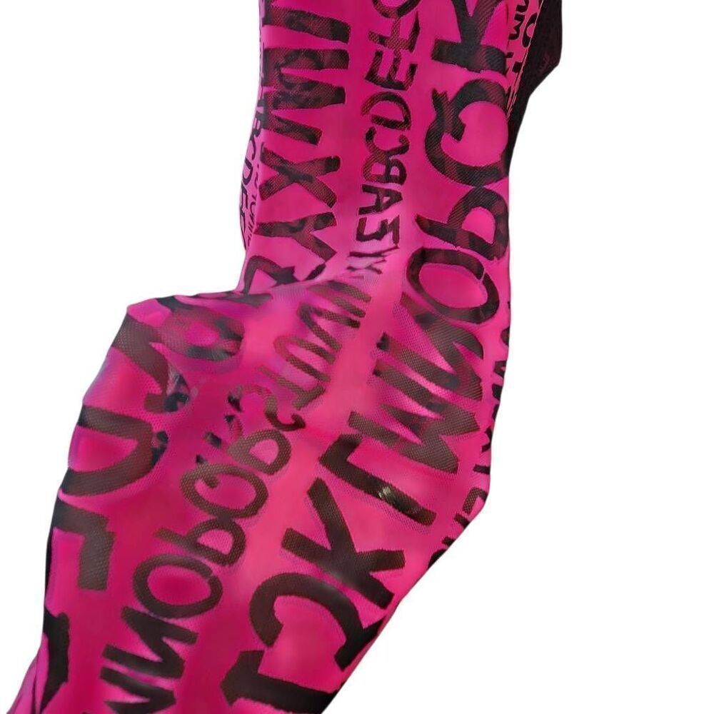 Iris Y2K Mini Bodycon Dress hot pink Gwen Stefani Alphabet All over Print 1X - Picture 6 of 9